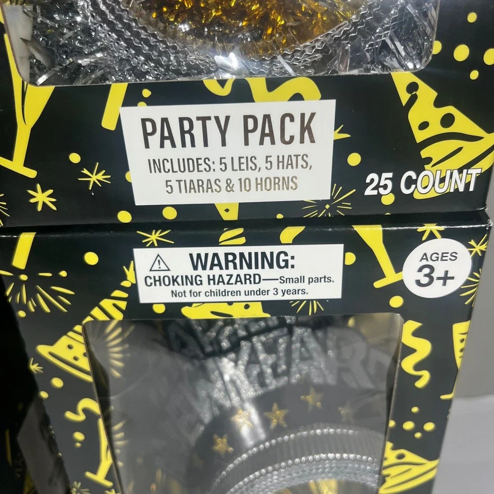 Festive Voice Party Pack Happy New Year- 25 Pcs - Set of 4 Black Gold Silver OS
